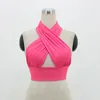 Zbiorniki damskie Camis moda kobiety Halter kamizelka bez pleców bandaż T-Shirt bez rękawów topy biustonoszowe Halterneck koszula Sexy klub strój kąpielowy bawełna 230710