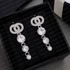 Mode 18K marque Plaqué Or Gland Designer Lettres Stud Longue Boucle D'oreille Dangle Cristal Géométrique De Luxe top Marque Femmes Strass Perle De Mariage