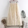 تنانير النساء Long Lace Tulle Skirt Spring Summer Autumn Fashion Casual مرنة مرونة مضيئة الأرجوحة Maxi Beach Holiday