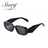 Óculos de Sol STORY Anos 90 Moda Vintage Retangular Feminino Masculino Design Estreito Quadrado Óculos de Sol Lentes De Sol Mujer S4144