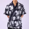 Others Apparel Men Women Restaurant Sushi Chef Work Uniform Food Service Print Kimono Robe Japanese Style Kitchen Cook Jackets Yukata Coat Tops x0711