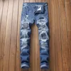 Jeans för män Broderade Retro Ripped Smal Skinny Distressed Vintage jeansbyxor Casual hög midja män