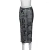 スカート FUFUCAILLM Y2k グラフィックダークアカデミア女性夏のペンシルスカート絵柄ミディゴシック E ガールグランジ服
