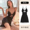 Kadın pijama, Derin V Dantel See-Through Nightgown Silky Saten Home Hilter Kısa Etek