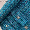 Mezcla de lana de mujeres Diseñadores de marca ropa de invierno de lujo chaquetas de tweed azul vintage para mujeres 2023 botones de cristal cortos jaqueta feminina chaquetas HKD230712