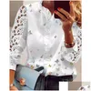 Damesblouses Overhemden Dames Dames Elegante mode Vlinderprint Top Verstoorde rand Casual blouse met lange kanten mouwen Drop Delivery Dhsts