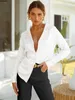 Kvinnors blusar Skjortor Kvinnor Satin Silk Långärmad knapp Down Shirt Formell Work Blus Top Solid White Casual Loose Office Business Elegant Shirts L230712