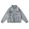 Men's Jackets Washed Print Streetwear Lapel Mens Oversize Original Denim Retro Windbreaker Zebra Harajuku Hip Hop Jean Coat Autumn