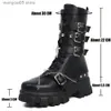 Boots Fashionable Trendy Black White Gothic Platform Buckles Chains Punk Combat Motorcycle Boots Shoes For Women T230712