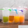 Bouteilles d'eau Pochettes pour boissons Sacs de 17 oz Dégivré Fermeture à glissière Stand-Up Porte-sac à boire en plastique refermable Résistant à la chaleur avec St Drop Dhfdw
