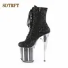 Stövlar SDTRFT Stiletter 20cm Tunna högklackade ankelstövlar genomskinliga Plattformsskor Kvinna Crossdresser Botas Mujer Sequined pumps 230711