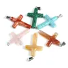 Pendant Necklaces 1Pcs Random Natural Stone Agates/Turquoise Cross-Shaped For Jewelry Making DIY Necklace Bracelet Accessories