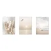 AT14 3Pcs Beige Grass Sunset Beach Palm Tree Canvas Painting Nordic Posters And Prints Wall Pictures For Living Room Decor L230704