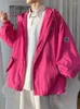 Giacche da donna Cappotto color lampone retrò Donna Primavera e autunno Stile Giacca a vento sportiva con cappuccio Giacca rossa rosa Abbigliamento da lavoro Protezione solare