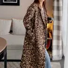 Kadın Yün Karışımları 2023 Bahar Kadın Yünlü Ceket Klasik Leopar Baskı Gevşek Stil Uzun Kollu Kadınlar Moda Longl Ceket Casaco Feminino HKD230712