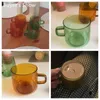 Muggar Modern Kaffekopp Latte Färgat Glas Vintage Vatten Te Mjölk Glaskopp Transparent Värmebeständig bröllopsglasmugg R230712