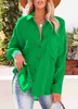 Kvinnors blusar skjortor Spring Pleated Cotton Blus Women 2023 Elegant Basic Candy Colors Shirt Women's Green Button Up Long Sleeve Tops Blusas L230713