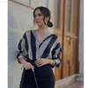Women's Blouses Shirts New Shirt Women's Chic Fashion Vertical Stripe Straight Loose Women Shirt Top 2022 New Blouses Leisure Holiday Party Youth Shirt L230712
