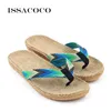 Chinelos ISSACOCO Chinelos de Linho Masculino Sandálias Listradas com Fita Plana EVA Antiderrapante Chinelos Home Homem Casual Straw Beach Shoes 230711