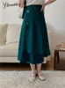 스커트 Yitimoky Solid Midi Skirt for Women 2023 High High Wareed 한국 패션 비대칭 버튼 업 우아한 라인 캐주얼