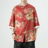 Erkekler sıradan gömlek Çin tarzı antika baskılı gömlek yaz moda tişört üst tang giyim tabağı toka büyük boyutlu