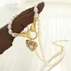 Pendanthalsband Amaiyllis 18K guld mode barock naturligt sötvatten pärlkedja som håller persikan hjärta glas färgglada pärlor hänge halsband hkd230712