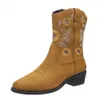 Boots Western Cowboy Sewn Flower Winter Ankle Boots 2023 Vintage Flower Embroidery Vintage Cowboy Girl Shoes L230712