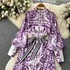 Sukienki na co dzień Clothland Women Sweet Paisley Print Shirt Dress Pojedyncze piersi z długim rękawem Sashes One Piece Vestido Maxi QB952