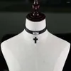 Ras du cou Sexy collier croix Harajuku Goth hommes rose en cuir pendentif colliers pour femmes courtes clavicule chaînes gothique Y2K bijoux