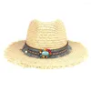 Chapeaux à large bord mode bohême été femmes voyage plage chapeau de soleil élégant dame raphia paille Panama Sunbonnet Sunhat taille 56-58 CM