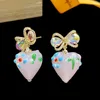 Charm Bow Earrings for Women Korean Minority Unique Pink Love Imitation Glass Luxury Tiktok Net Red 230630