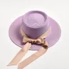 Chapeaux pour femmes haut plat ruban nœud papillon élégant chapeaux de soleil en paille été Protection solaire chapeau de plage Gorras Hombre