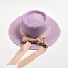 Hattar för kvinnor Flat Top Band Bowknot Elegant Straw Sol Hattar Sommar Solskydd Strandhatt Gorras Hombre