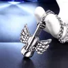 Pendant Necklaces Megin D Stainless Steel Titanium Guitar Angel Wing Hip Hop Collar Chain Necklace For Men Women Couple Gift Fashion Jewel