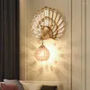 Lâmpada de parede nórdica resina pavão ouro cristal luzes led para corredor criativo tv fundo sala de jantar decoração