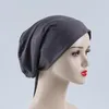 Hijab de banda elástica musulmana para mujer, ropa étnica, gorro pequeño ajustable de Color sólido, sombrero Real envuelto en tubo con auriculares