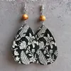 Dangle Earrings Western Style Fun Daisies Flower Print Cork And Wood Teardrop Drop For Women Summer Wooden Her