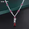 Pendant Necklaces Sparkling 9*14MM Ruby Gemstone Pendant Necklace for Women Luxury High Carbon Diamond Cocktail Party Fine Jewelry Birthday Gift HKD230712