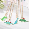 Pendant Necklaces Cute Christmas Hat Dinosaur Animal Couple Necklace For Women Men Friend Bling Metal Clavicle Chains Party Gift Jewelry