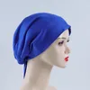 Abbigliamento etnico Fascia elastica musulmana da donna Hijab Tinta unita Regolabile Cappuccio piccolo Tubo Avvolto Cappello reale con cuffie