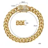 Bracelet Collier Mens Cubain Lien Ensemble de Bijoux - Acier Inoxydable Plaqué Or 24K Et Avec Fermoir Diamant 10Mm / 14Mm Gourmette Goutte Dhl1N