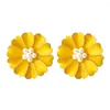 Boucles d'oreilles pendantes Style coréen mode métal petite marguerite pour fille rétro français vert foncé émail fleur femmes