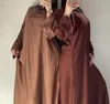 Odzież etniczna satynowa zwykła muzułmańska sukienka Abaya dubaj turcja hidżab pas kobiety afrykański Eid Islam skromne Ramadan marokańskie ubrania Kaftan szata