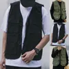 Männer Westen Klassische Cargo Weste Einfarbig Multi Taschen Streetwear Männer Dünne Weste Jacke Schnallen Verschluss