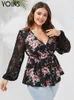 Chemisiers pour femmes Chemises YOINS Bohème Floral Imprimé Femmes Blouses Plus La Taille Chemises Sexy Col En V À Manches Longues En Dentelle Patchwork Tunique Top Casual Party Blusa L230712