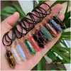 Pendant Necklaces Natural Stone Gold Wire Wrap Crystal Necklace Hexagonal Amethysts Pink Quartz Pendum Chakra Healing Jewelry Drop D Dhwtz