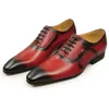 Herren neue Business-Leder-Mode-Sommer-Schnüre-up rot schwarz handgeschnitzte Hochzeitstag Office Oxford Schuhe B