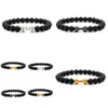 Charm Bracelets 8Mm Matted Black Stone Beads Dumbbell Bracelet Antique Gold Sier Women Men Sports Jewelry Drop Delivery Dherf