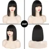 Synthetic Wigs Short Bangs Wig Ladies Bob Black Pink Red Casual Party Use Shoulder Length