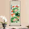 Silk painting gift / Lotus Nine fish Figure / Figure silk scroll painting lotus / Interior painting / Chinese Painting L230704